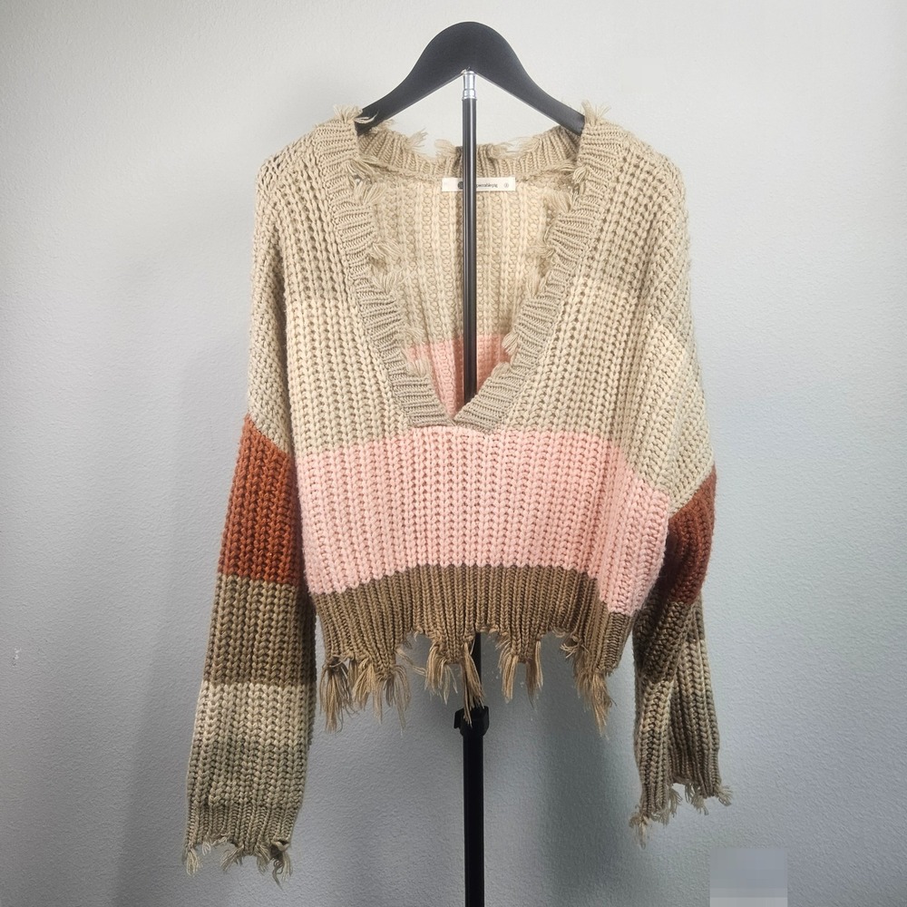 The Impeccable Pig Sweater Womens S Multicolor Distressed Fringe Boho Grunge
